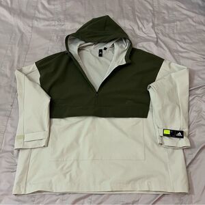 Adidas Hooded Pullover Jacket Olive/Cream Men's XXL Athletic Windbreaker